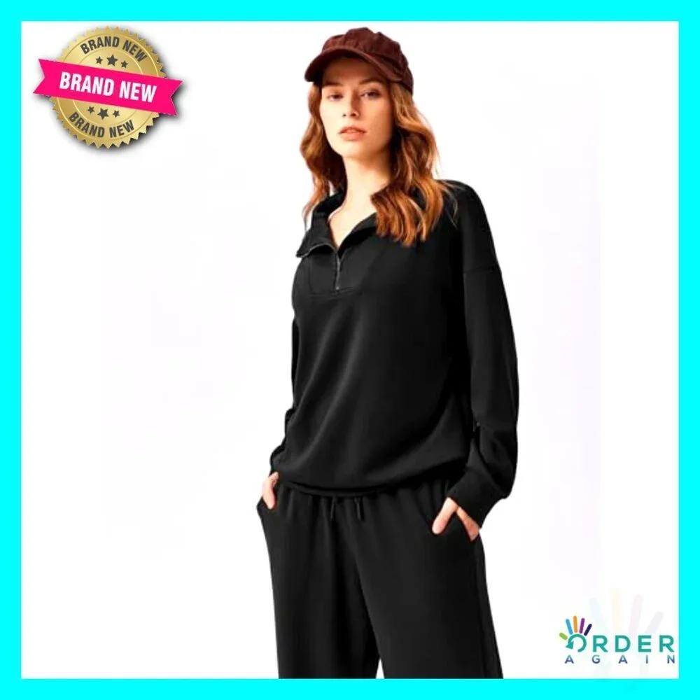 Oversized Half Zip Sweatshirt Wide Leg Sweatpants Loose Fit Tracksuit Set